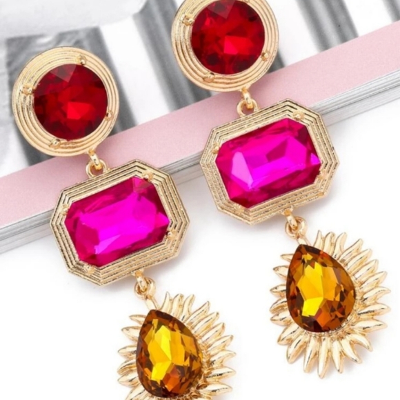 Glorious Gem Stone Drop Pierced Earrings! - Picture 2 of 8